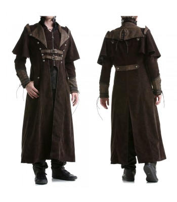 Punk Mens Gothic Steampunk Coat Brown Vtg Regency Highwayman 